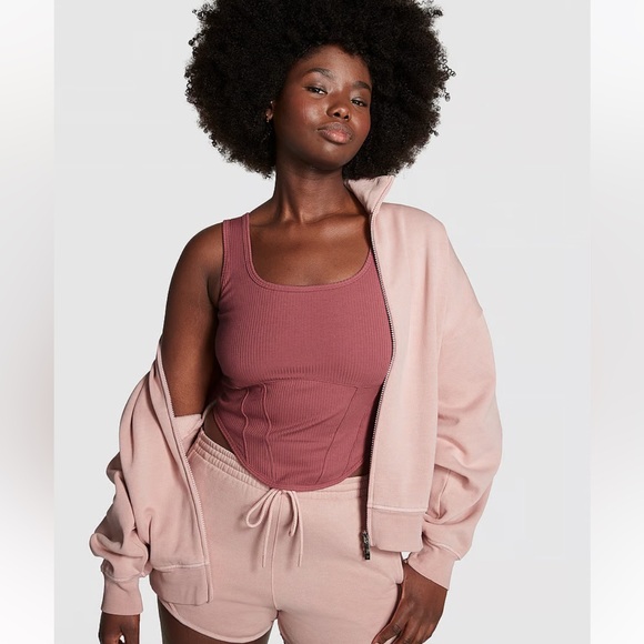 VS PINK Ivy Fleece Full-Zip Sweatshirt Large Wanna Be Pink NEW - Picture 6 of 6